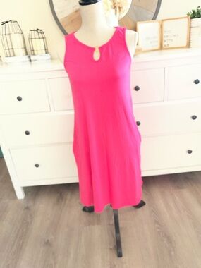 Sleeveless Asymmetrical Dress with Keyhole - Hot Pink